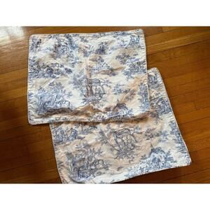 Custom Blue & White Toile Pillow Shams Pair